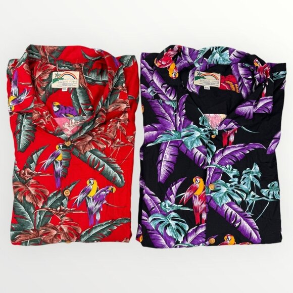 Vintage Paradise Found Bundle Mens Rayon Tropical Parrots Hawaiian Camp Shirts - Picture 1 of 9